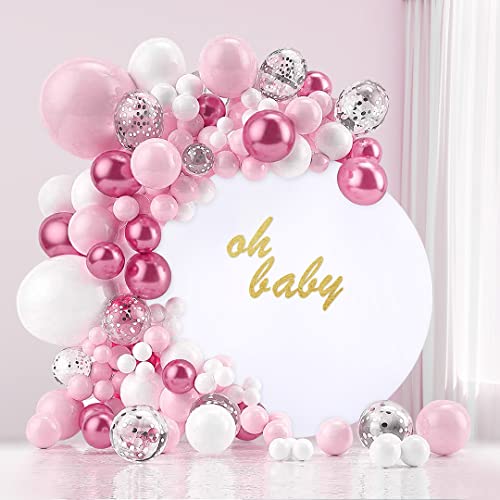 Image of White Balloon Backdrop Cover 6ft Circle Birthday Party Backdrop Round Arch Photoshoot Baby Shower Wedding Photography Background Decor
