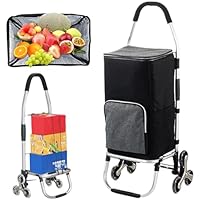 Chariot de Courses Pliable 6 Roues en Aluminium, Sac Entièrement Isotherme, Caddie de Courses, Monte Escaliers (Blue