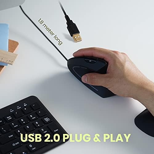 Perixx PERIMICE-513 Wired Ergonomic Vertical Mouse - 1000/1600 DPI - Right Handed - Recommended with RSI User