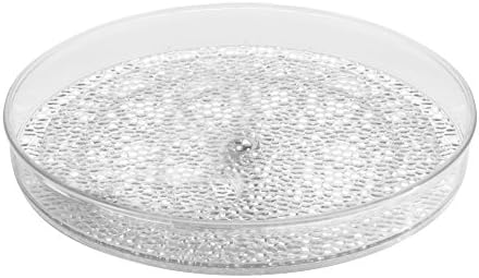 mDesign Makeup Organiser Turntable with Textured Bottom - Makeup Brush Holder for Bathroom Vanity Countertops - Transparent