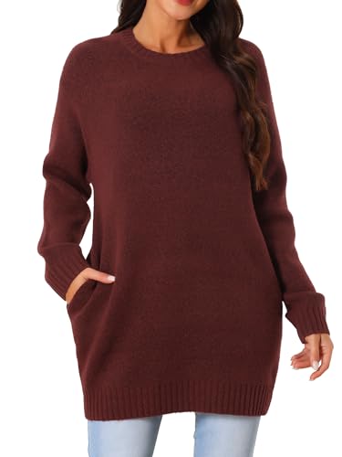 Image of Seta T Women's Sweaters Long Sleeve Crewneck Cozy Oversized Sweater Loose Fit Tunic Tops with Pockets