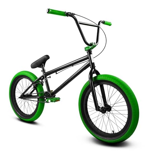 Elite BMX Bicycle 20” & 16" Freestyle Bike - Stealth and Peewee Model (Stealth Black Green, 20")