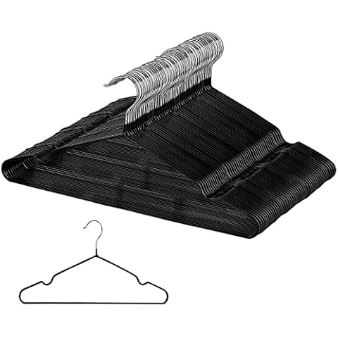Rainberg 50 Pack Premium Rubber Coated Metal Hangers, Heavy Duty, Space Saving Organiser Clothes Hangers For Wardrobes, Coat Rack Rails Thin and Non-Slip Black Cover