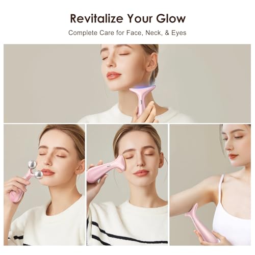 4-in-1 Multi-Area Beauty Care Device with Interchangeable Heads and Three Light Modes, Rechargeable Neck & Face Care Tool (Pastel Pink) - Image 4