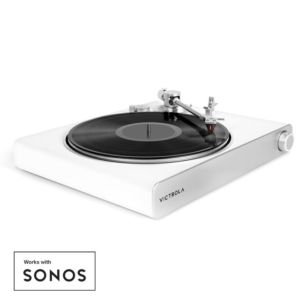 Victrola Stream Carbon – Platine Vinyle Wi-FI Bluetooth Compatible Sonos, Roon, UPnP, Sortie Bluetooth, 2 Vitesses, Cellule Ortofon 2M Red (Blanc)