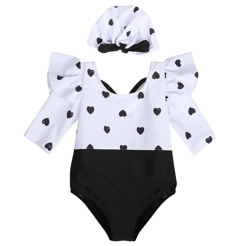 Maillot de bain une pièce fille confort à volants et motif cœur pour jeune enfant
