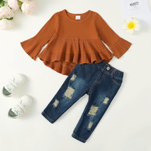 Image of Newborn Baby Girl Clothes Toddler Girl Outfits Ruffle Long Sleeve Tops Pants with Hats and Headband Fall Summer Clothes Sets