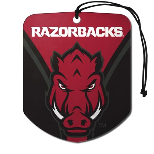 FANMATS 61606 NCAA Arkansas Razorbacks Hanging Car Air Freshener, 2 Pack, Black Ice Scent, Odor Eliminator, Shield Design with Team Logo