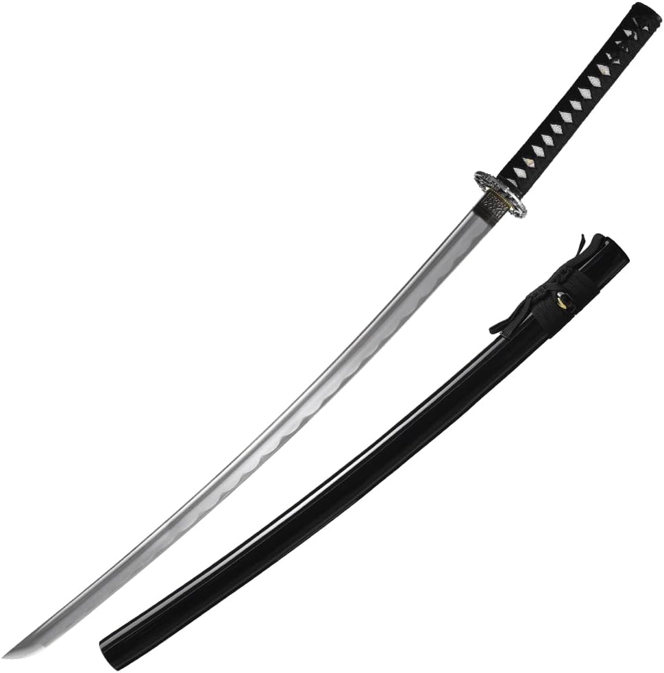 YONG XIN SWORD-Samurai Katana Sword, Japanese Handmade, Practical, 1045 Carbon Steel, Tempered/Clay Tempered, Full Tang, Sharp, Scabbard (Silver)
