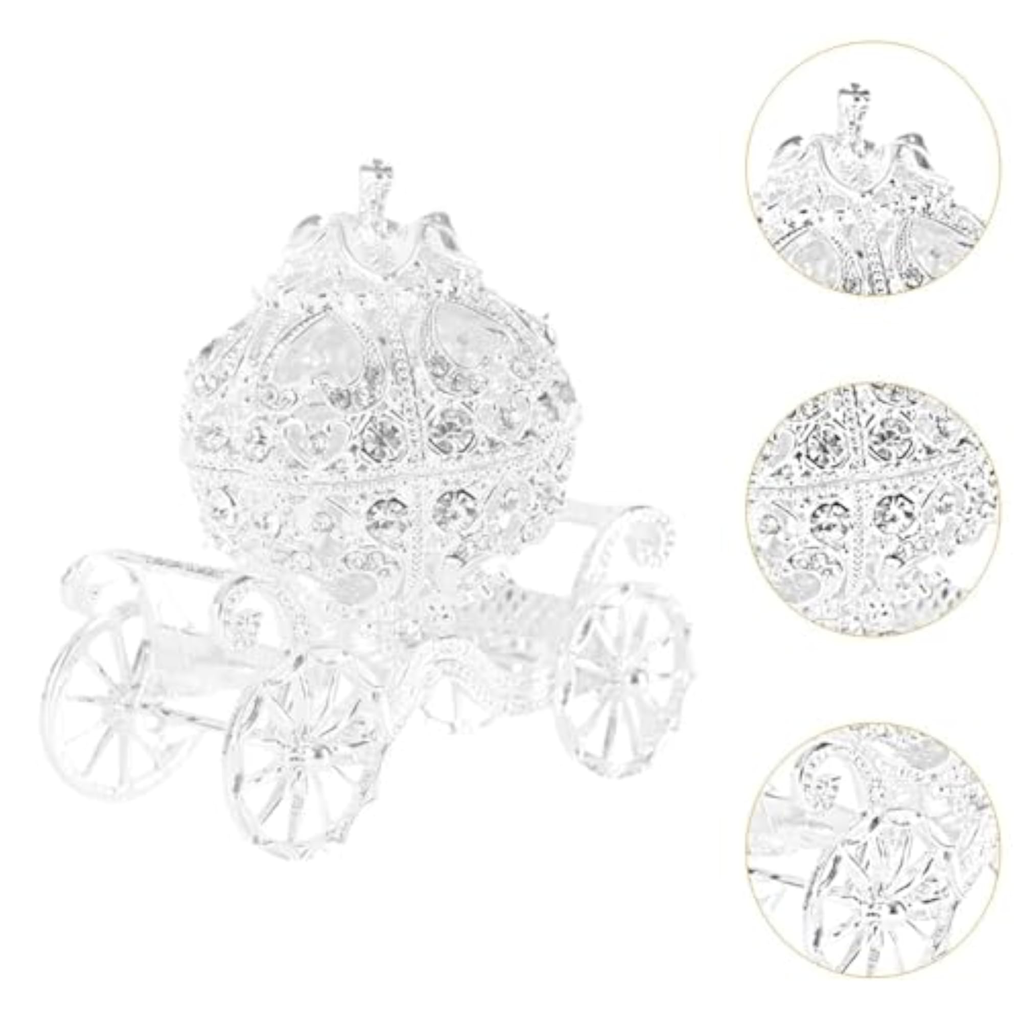 Decorative Enamel Pumpkin Carriage Jewelry Box, Silver