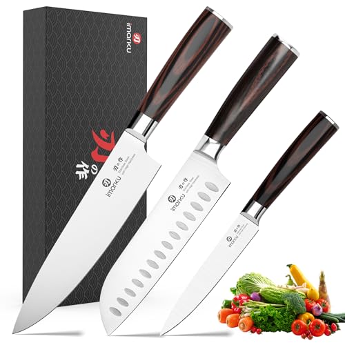 imarku 3 Pieces Knife Set, Japanese High Carbon Stainless Steel Chef Knife Set, Professional Chef Knives with Ergonomic Pakkawood Handle, Ultra Sharp Cooking Knives for Kitchen & Home Cooking by imarku - Used condition - US$56.04