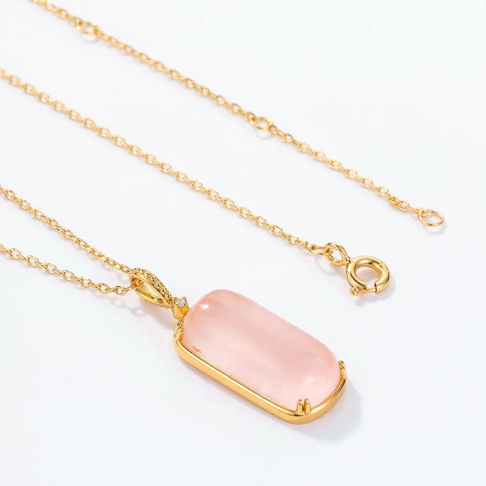 Collar de Colgantes de Cuarzo Rosa Natural para Mujeres Solid 925 Plata esterlina chapada en Oro Dulces joyería Regalos