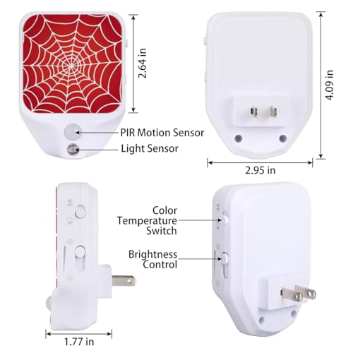 Image of Plug-in Led Night Light with Auto Dusk to Dawn Sensor for Room Decor, Red Spider Web Adjustable Brightness Warm White Lights for Hallway,Bedroom, s Room, Kitchen, Stairway