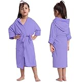 CREEVA Premium Melodious Unisex Hooded Children's Bathrobe - Cozy and Absorbent Robe with Adjustable Belt and Pocket for Kids Ages 12-13 Years (Lavender)