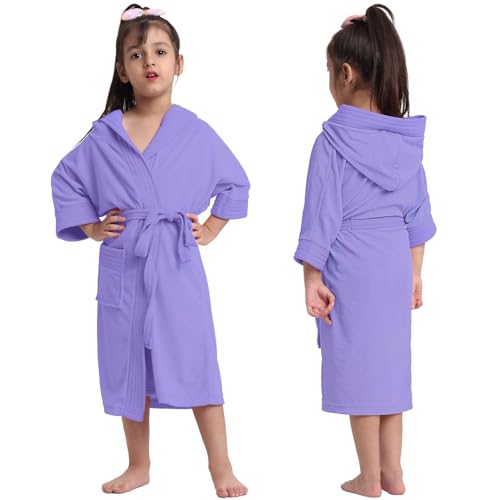 Image of CREEVA Premium Unisex Kids Hooded Bathrobe - Soft, Absorbent & Comfortable with Pocket and Adjustable Belt