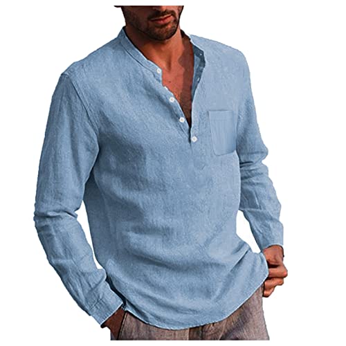 Camisas Manga Larga Hombre Señores con Bolsillo Ropa Hombre Gotica de Cuello Mao 2022 Verano Vacaciones de Playa Camisas Hombres de Vestir