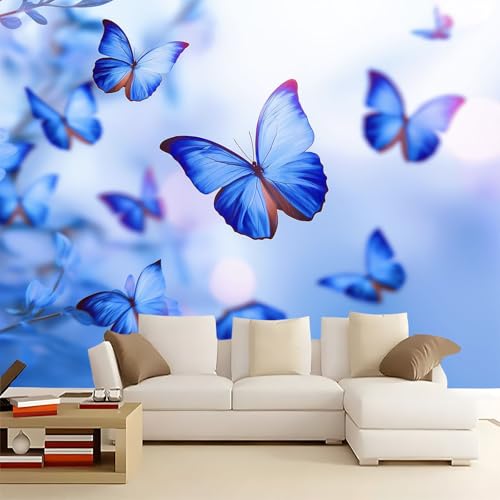 Azul Marino Papel pintado panorámico no tejido 300 x 210 cm Tamaño personalizado, póster mural gigante 3D, Fantasía Belleza Insectos Mariposas para sala de estar dormitorio o restaurante