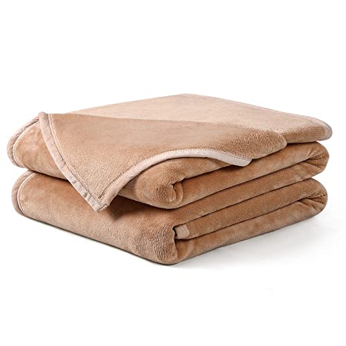 EASELAND Soft Lightweight Queen Size Fleece Blanket, Camel, 90x90 inches by EASELAND - Used condition - US$16.70