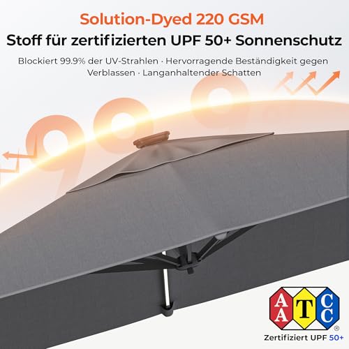 Vergleich der geschlossenen und geöffneten Position des HOMRELEXA Ampelschirms. - Detailansicht von HOMRELEXA Ampelschirm...