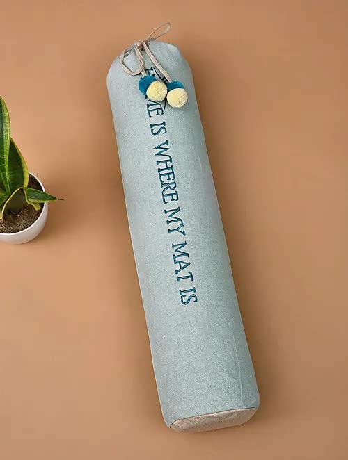 Image of Yoga Mat Cover Bag | Yoga Mat Bag with inchHOME IS WHERE MY MAT IS inch Embroidery Strap (Aqua, 74 L x 25 W)