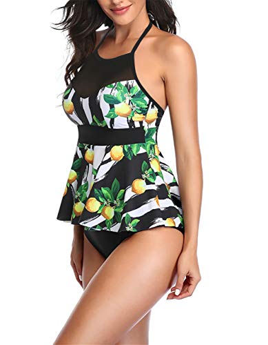 image for Upopby Ladies Floral Printed Tankini Swimsuit Tummy Control Two Piece 