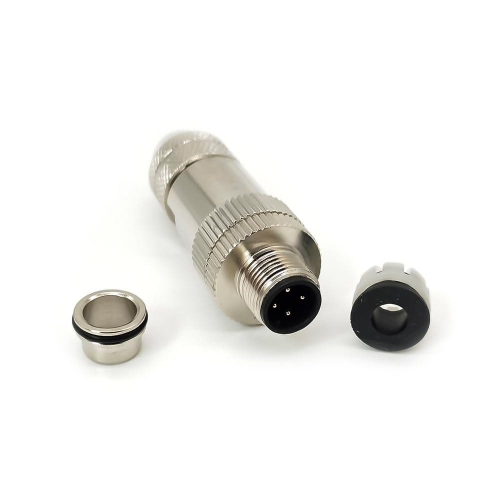 10pcs M12 4-Pin Male Connector, D-Code Field Wireable, Straight Plug Shield, Industrial Profibus Cable, 12mm Screw-Joint (10)