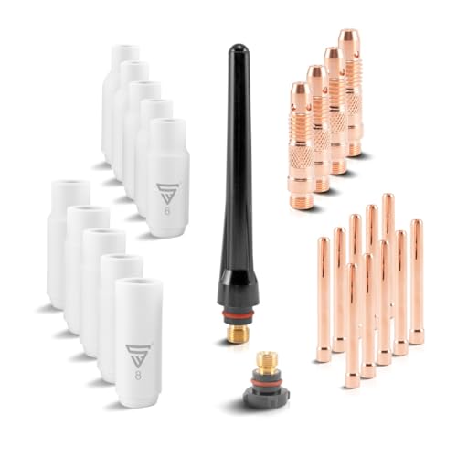 Juego de piezas de desgaste STAHLWERK WP-26 Premium TIG Accesorios de soldadura de 26 piezas con boquillas cerámicas de larga duración y capuchones de antorcha para antorchas de soldadura