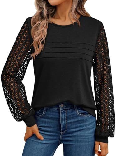 AUTOMET Women's Long Sleeve Tops Dressy Casual Shirts 2026 Summer Outfits Lace Business Blouses Cute T Shirts Clothes