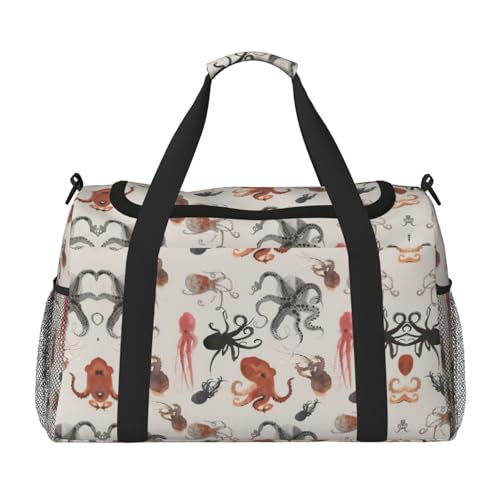 Sac de sport imprimé pieuvre avec grand volume noir taille unique