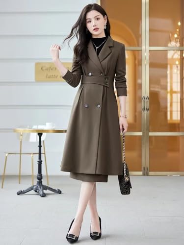 Womens Mid Length Suit Set Winter Smart Casual Overcoat Pencil Skirt Separates-Coat & Skirt4
