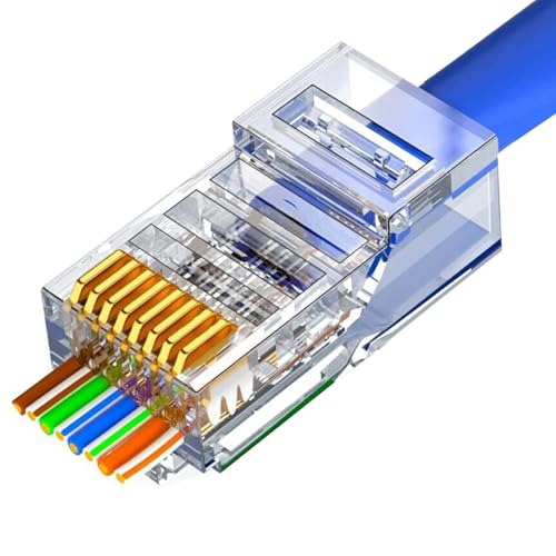 Image of RJ45 Cat6 Pass-Through Connector RJ45 Ends, Cat5, Cat5e, Cat6 8P8C, Ethernet Cable Crimp Connectors UTP Network Plug Solid Wire and Standard Cable, LAN Crimp (PACK OF 20)