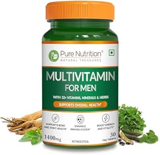 Pure Nutrition Multivitamin for Men (1400mg), 30 Veg Tablets, with Biotin, Iron, Alfa Alfa, Moringa, Ginseng, Fenugreek & Green Tea | Supports Immunity, Energy, Stamina, Bone & Overall Health