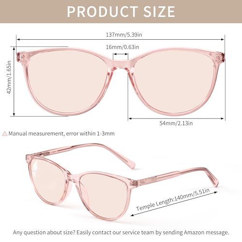 Image of Indoor FL-Flex Fluorescent-41 Light Pink Tinted Blue Light Blocking Glasses Cat Eye Migraine Light Sensitivity Glasses Photophobia Fluorescent LED Glare Women AB3311(Grey Frame Light Rose Lens)