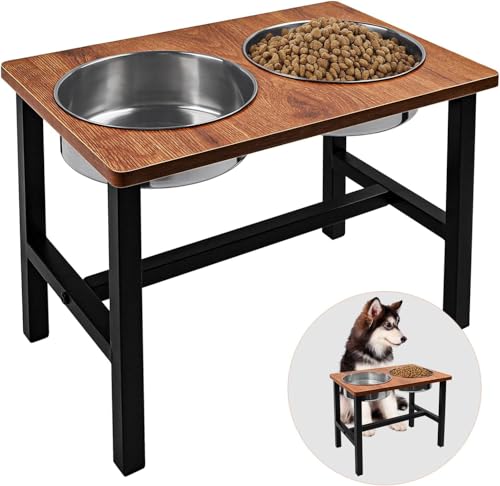 Erhöhter Hundenapf, Erhöhter Futternapf Hund, Eiserner Hundenapfhalter mit 2 Hundenäpfe aus Rostfreiem Stahl, Futterstation Hund für Mittlere...