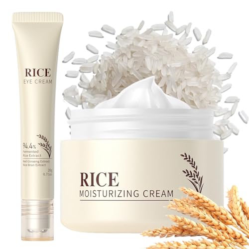 JNZAEK 2 Piezas Rice Skincare Kit, Skincare Coreano, Crema facial + Crema para los ojos,Rice Korean Skincare Facial,Cremas Faciales Mujer, Contorno de Ojos, Contorno de Ojos Coreano, Serum Coreano