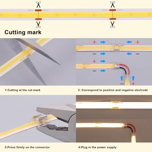Image of BENLUN 48V Outdoor COB LED Strip Lights Waterproof 65.6ft CRI 92 Kit | 4000K Natural White Outside LED Tape Light Cuttable 160W with Power Supply for Bedroom Living Room Ceiling House Garden