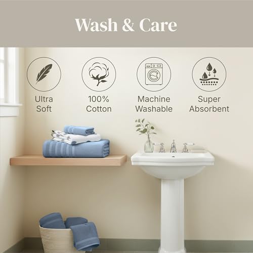 Modern Threads 6 Piece Bath Towel Set – Bathroom Set with 2 Bath Towels, 2 Hand Towels, and 2 Wash Cloths – 100% Cotton, Super Absorbent & Extra Soft – Reversible Natural Vine (Blue) by Modern Threads - Image 7