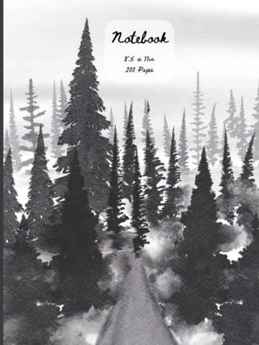 Path Through the Evergreens Notebook, 8.5 x 11 in, 200 pages | Watercolor, Trees, Road, Journal, Diary