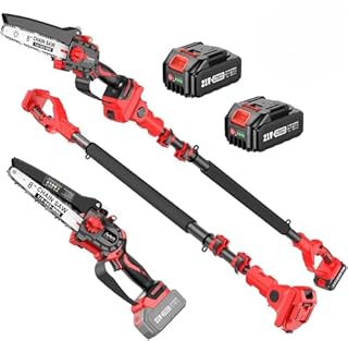 2-in-1 Telescopico & Mini Motosega, Motosega da Potatura 8 Pollici, Sega per Rami a Alimentazione Batterica con 2 Batterie da 4000mAh, Testa Girevole 120°, Sega per Rami a Alimentazione