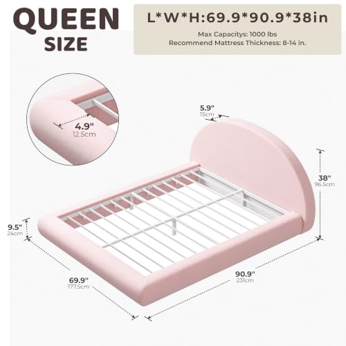 Image of RECCI AirFrame Half-Moon Upholstered Queen Platform Bed Frame | Velvet Curved Arched Base, 6-Inch Thickness Headboard, 5 Inch Fully Round Cushioned Foam, No Box Spring Needed, Easy Assembly