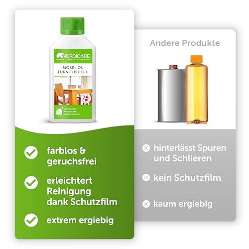 Nordicare Möbelöl [275ml] Holzöl zur Pflege farblos für Eiche, Buche, Nussbaum, Lärche. Holzlasur auf Basis von Leinöl. Leinölfirnis
