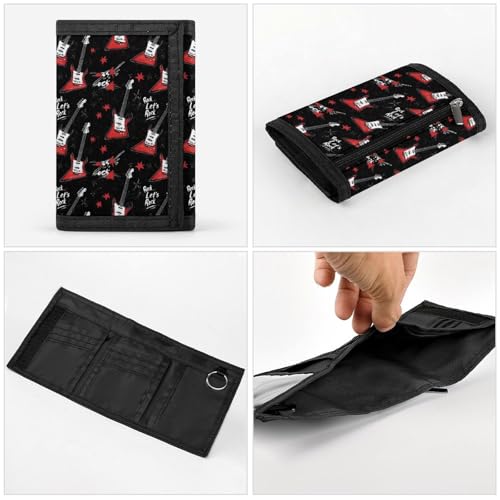 Rock Guitar Red Print Wallet for Men, 8 Credit Card Holder Slim Minimalist Front Pocket Small Mens Bifold Wallets4