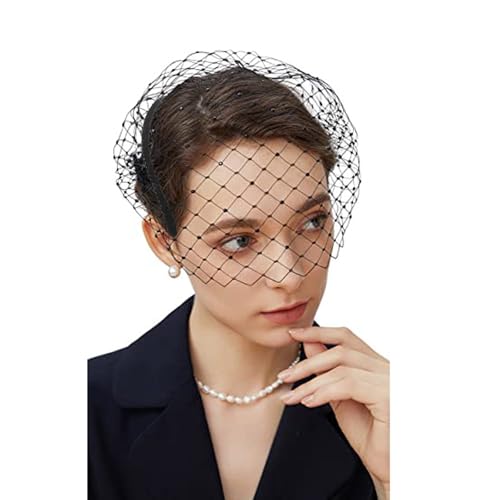 TRADERPLUS Women's Mesh Veil Headband Black Wedding and Party Vintage Fascinator Mesh Lace Headband of the 1920s