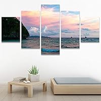 SIGNWIN 5 Panel Canvas Wall Art Modern Art Coastal Colorful Multicolor Photography Romantics Sunset for Home Decorations Ready to Hang - 60