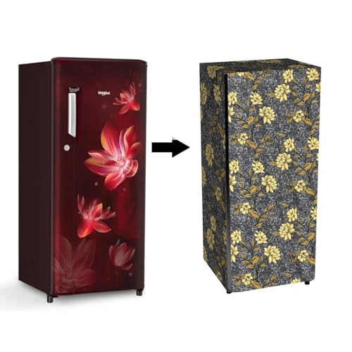Image of Durable Fridge Cover Single Door 180 to 220 Litre Easy to Clean Dustproof and Waterproof Printed Refrigerator Cover 150x60 cm