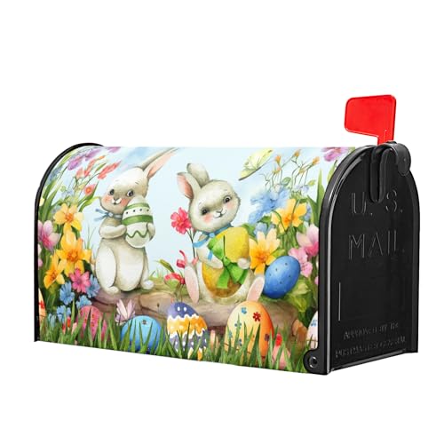 Image of Easter Magnetic Mailbox Cover - 25.5 x 21 Inch Spring Bunny Eggs Decoration for Outdoor Garden Yard Home