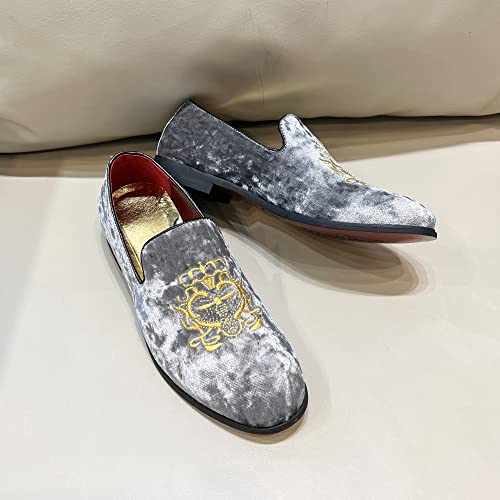 Image of FLQL Men's Luxury Velvet Penny Loafers Shoes Embroidery Suede Dress Loafers Daily Boats Shoes for Party Wedding Prom Size 7-13