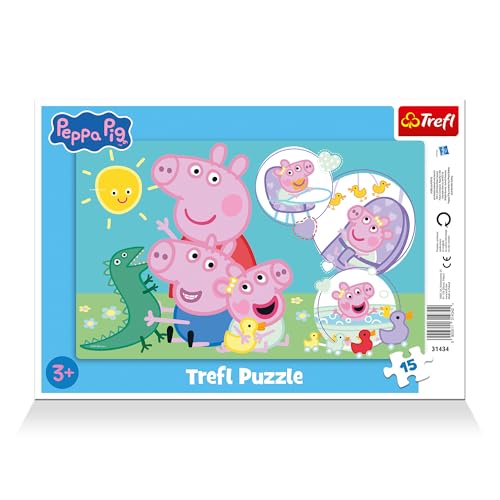 Trefl Peppa Pig das netteste Schweinchen Rahmenpuzzles für Kleinkinder 15 große Teile Rahmen und Feste Unterlage für Kinder ab 3 Jahren