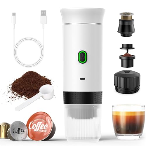 Portable Espresso Machine, Travel Coffee Maker for Camping & Car, Self-Heating, Compatible with Ground Coffee & NS Capsules, Cold Brew and Heating Mini Coffee Maker with 150ml Cup