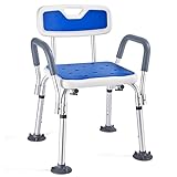 Vanwoke Douchestoel, ergonomisch, voor ouderen en gehandicapten, in hoogte verstelbaar, met rugleuning en armleuningen, antislip voeten, montage zonder gereedschap, aluminium frame